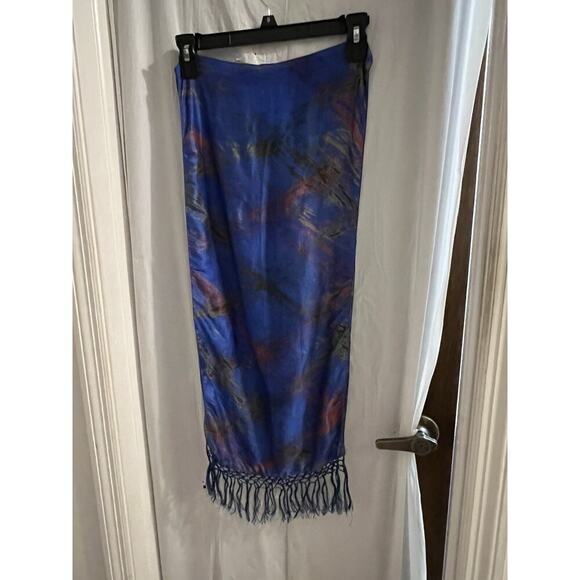 Lady Lord Silk Blue Rectangle Fringed Scarf 13 X 64 Vintage - Picture 2 of 4